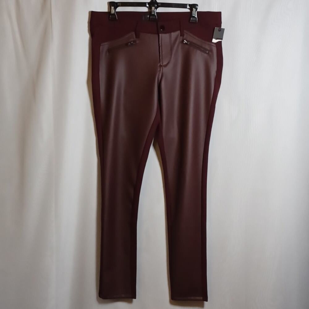 Massimo Women's Burgundy Faux Leather Front Pants. Size 12